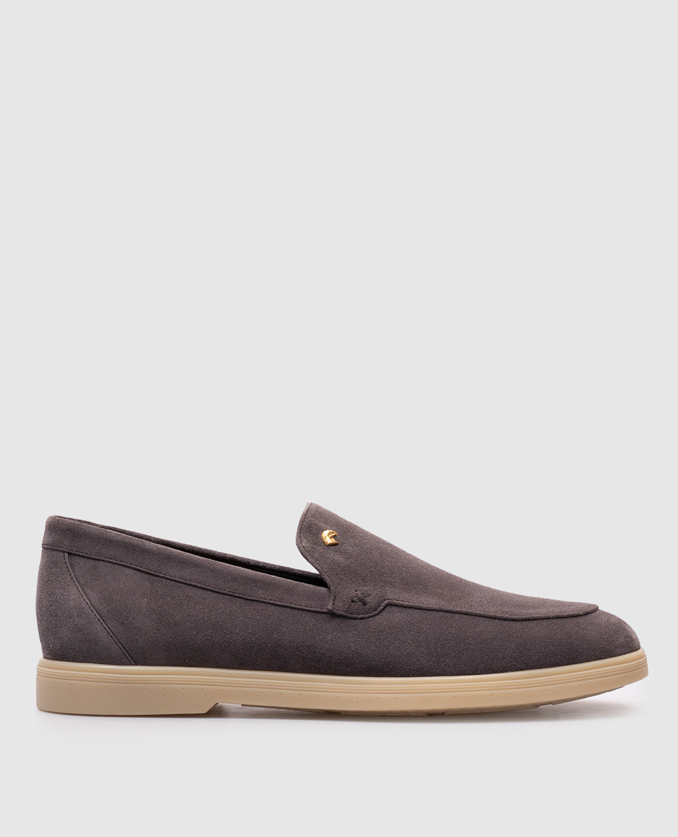 Grey suede loafers with emblem Stefano Ricci