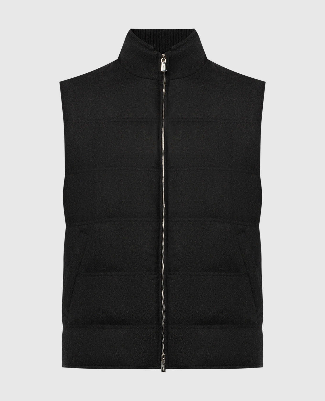

Black wool and cashmere down vest with logo embroidery Enrico Mandelli