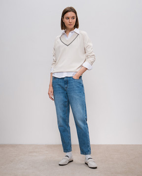 Brunello Cucinelli Beige cashmere pullover with monil chain M12167902P