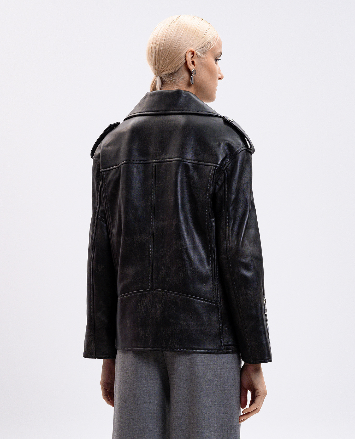 

Gray distressed leather jacket Babe Pay Pls, Grey