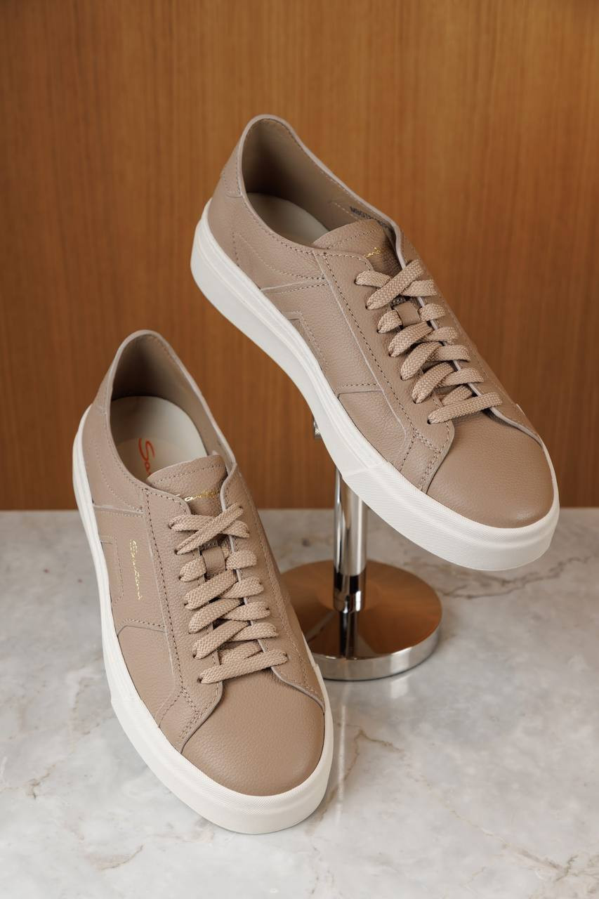 

Brown leather sneakers with logo Santoni