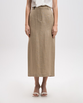 Peserico Beige linen skirt with slits P0514302606