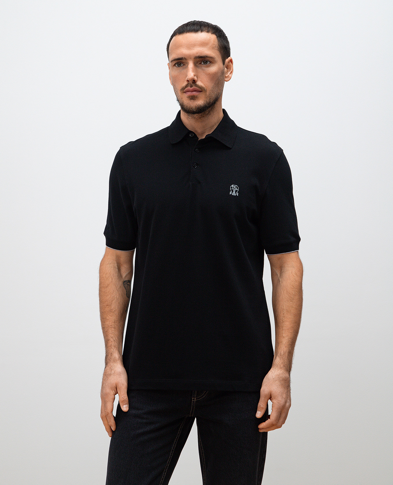 

Black polo shirt with logo print Brunello Cucinelli