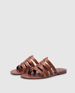 Brunello Cucinelli Brown leather flip flops with embossed logo MZUELBM314