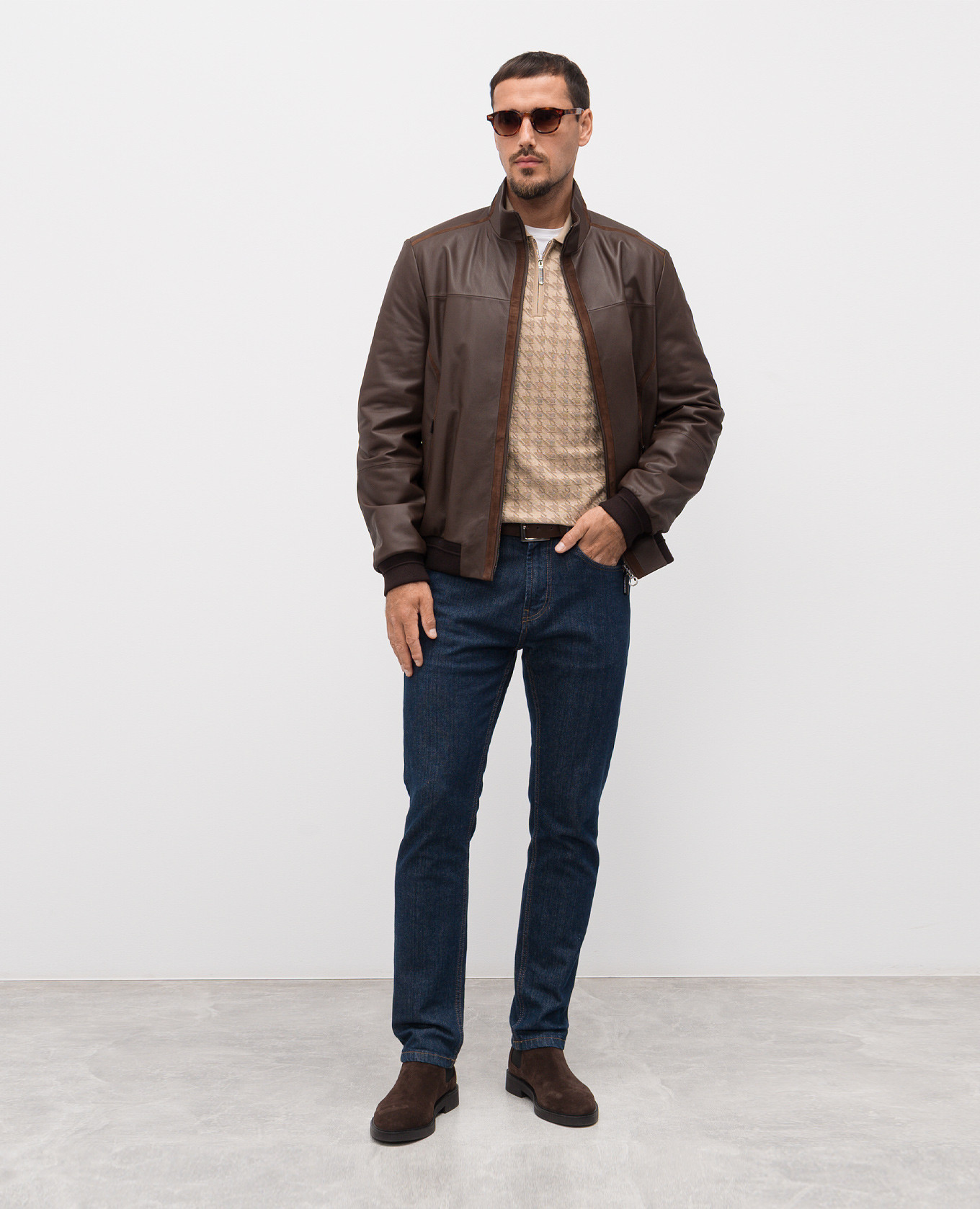 

Beige wool, silk and cashmere polo shirt with a pattern Stefano Ricci