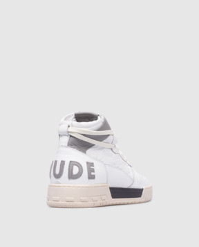 Rhude RHECESS white leather high top with vintage effect and logo RHPF24FO01879