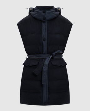 Be Florence Blue elongated down vest made of silk and wool LUX253