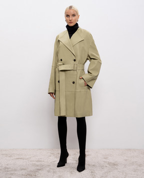 Toteme Beige leather double-breasted coat 254WRO0243LE0166