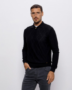 Stefano Ricci Black cashmere polo shirt with geometric pattern W505027P30W25306