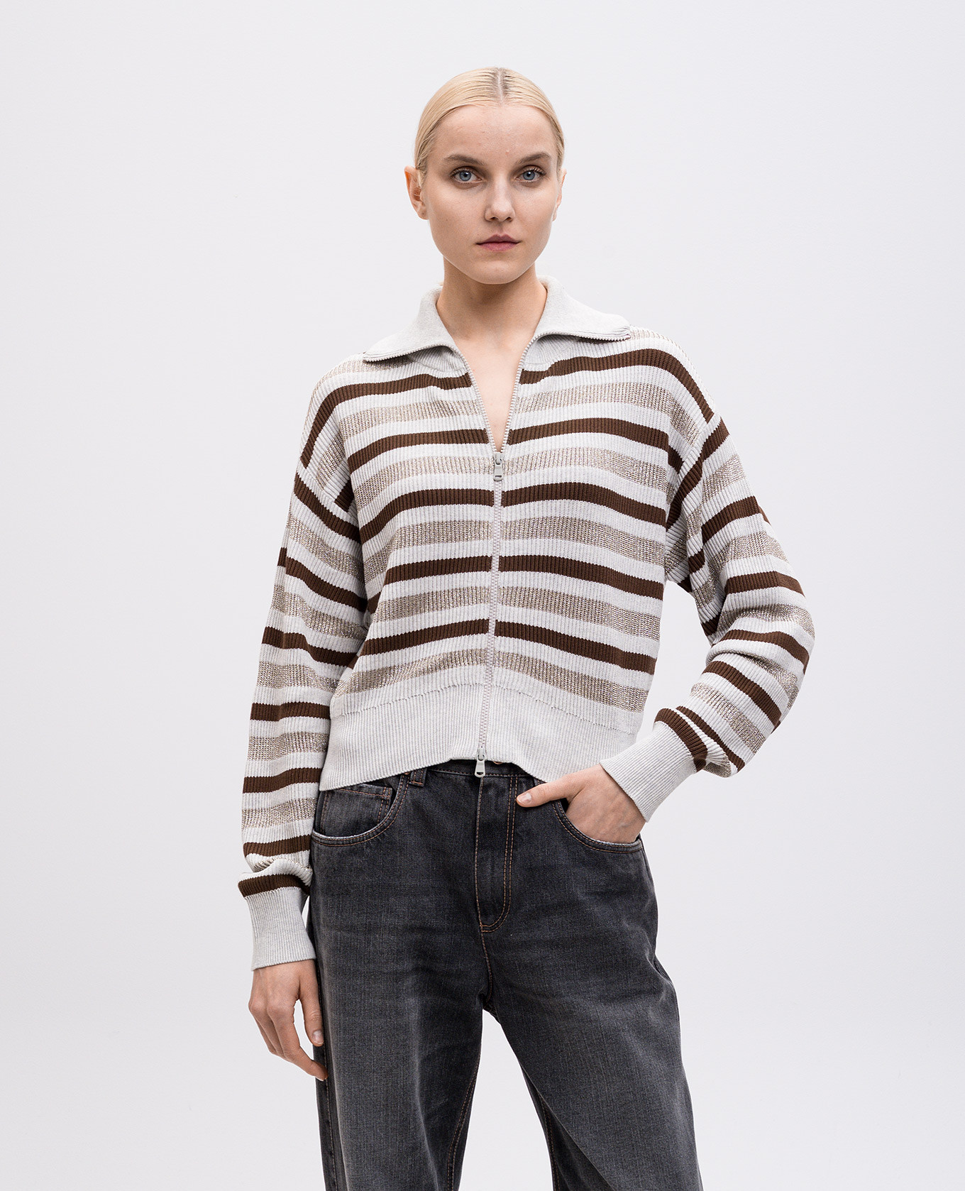 

Gray striped cardigan Brunello Cucinelli, Grey