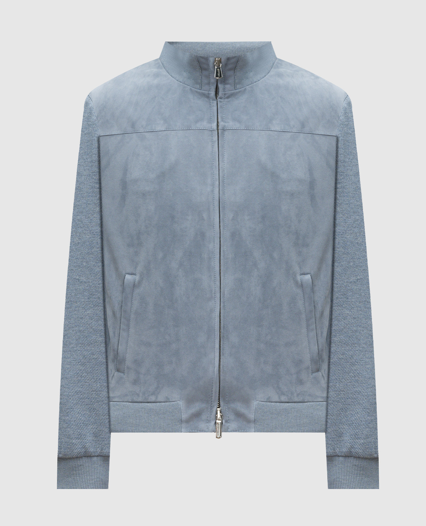 Blue suede and wool combination jacket Enrico Mandelli