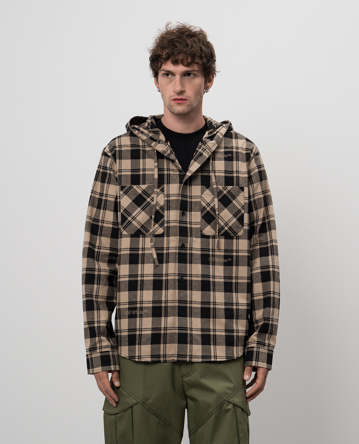 

Beige checked shirt with a hood Off-White