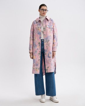Yves Salomon Army Pink raincoat with abstract print 25EFM02915K33W