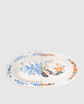SELETTI Desivia white porcelain bread container with print 09704