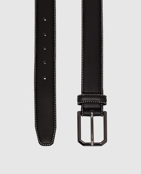 Peserico Black leather belt with monil chain S32592C0CC685