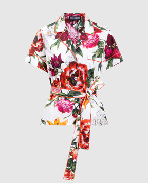 Dolce&Gabbana White blouse with floral print F5G67THS5TQ