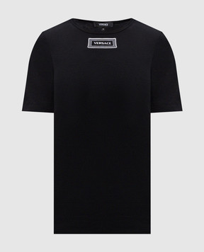 Versace Black ribbed T-shirt with logo patch 10180991A12908