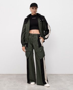 Palm Angels Green windbreaker with logo print PWEB016F25FAB001