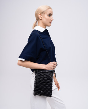 Juun.j Black leather woven crossbody bag JW53D4W015
