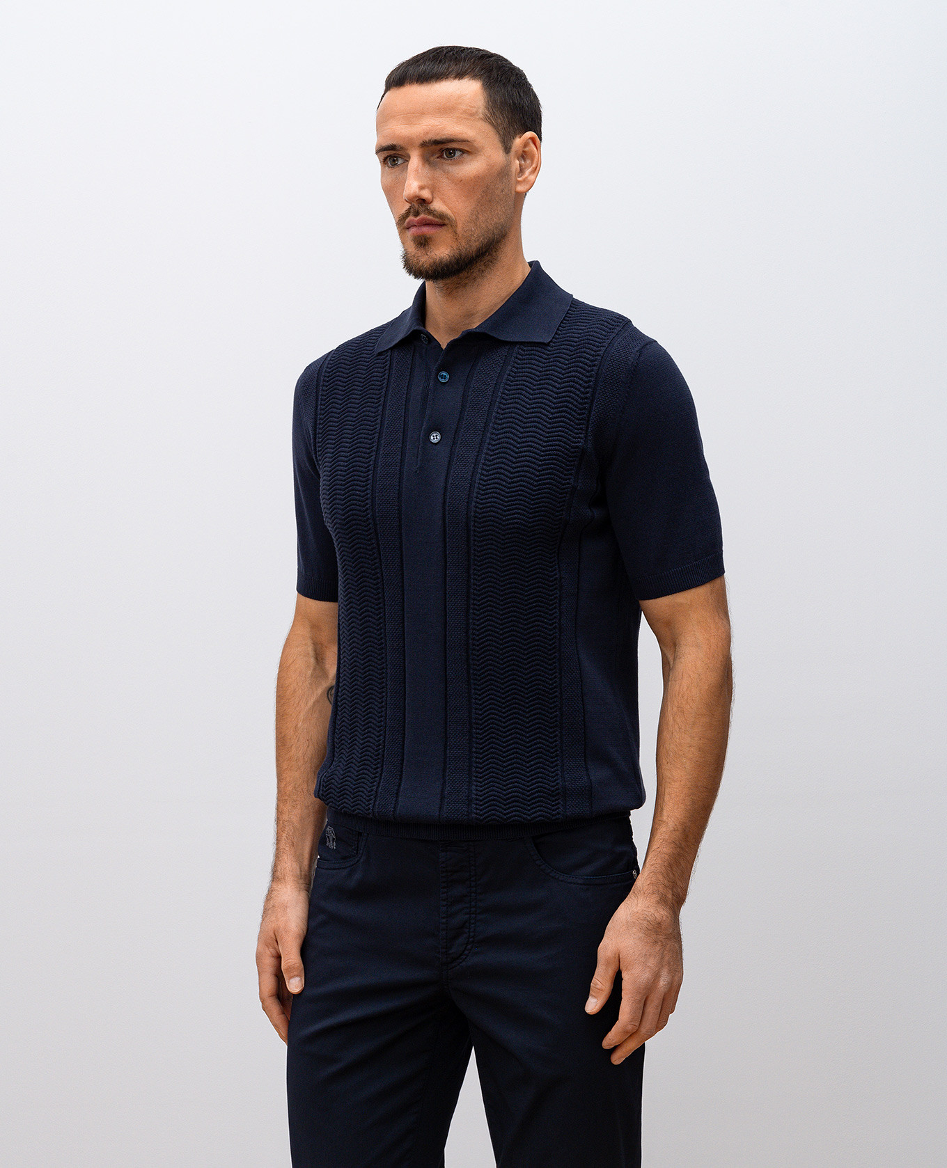 

Blue polo shirt with woven pattern Brunello Cucinelli