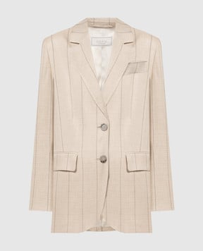 Peserico Beige striped linen jacket with monil chain S0110000663