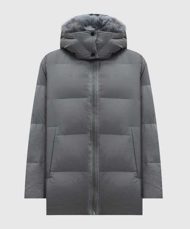 Yves Salomon Army - Gray quilted down jacket with fur