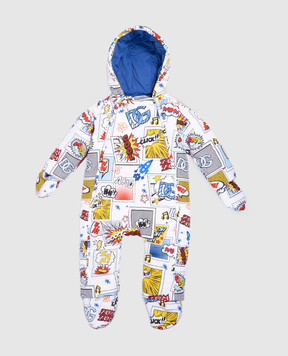Dolce&Gabbana Children's white overalls in a branded print L1JO8VISMIR