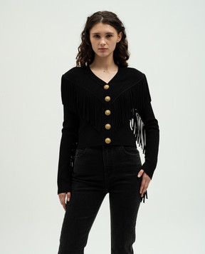 Balmain Black cardigan with fringe CF1KL140KF53