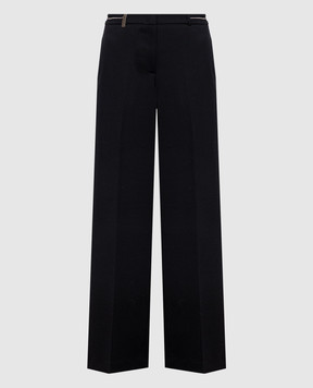 Peserico Black wool pants with monil chain P0479402660
