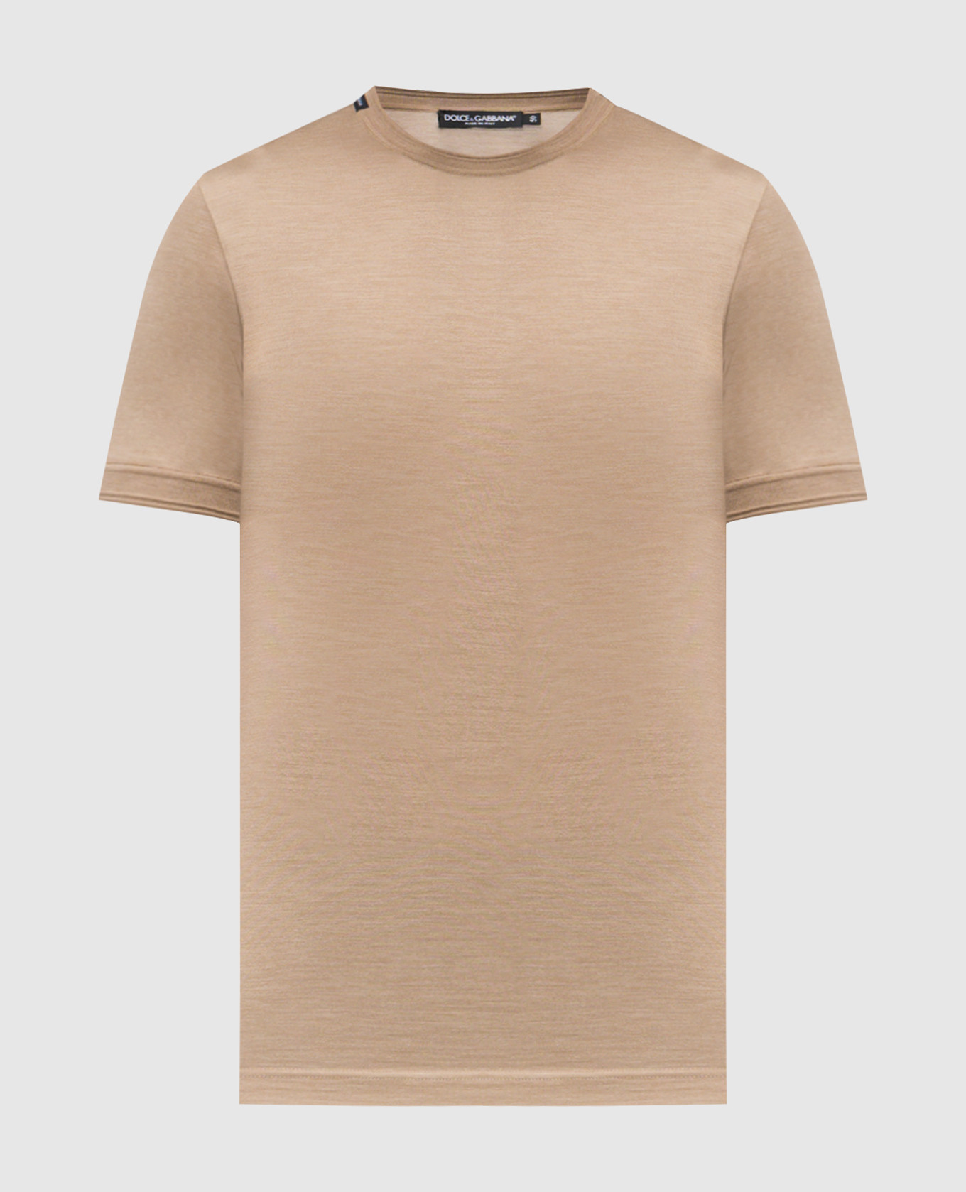 Beige silk T-shirt with logo patch Dolce&Gabbana