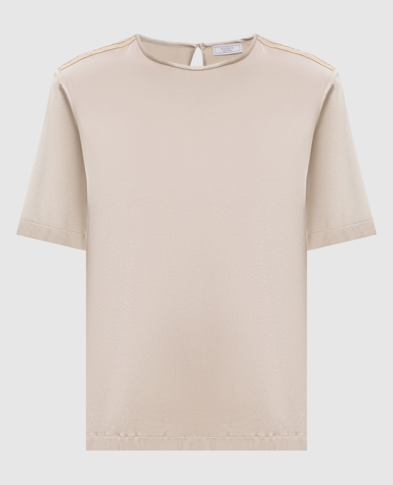 Beige silk top with monil chain Peserico