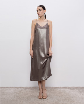 Peserico Brown dress with monil chain E0248807004