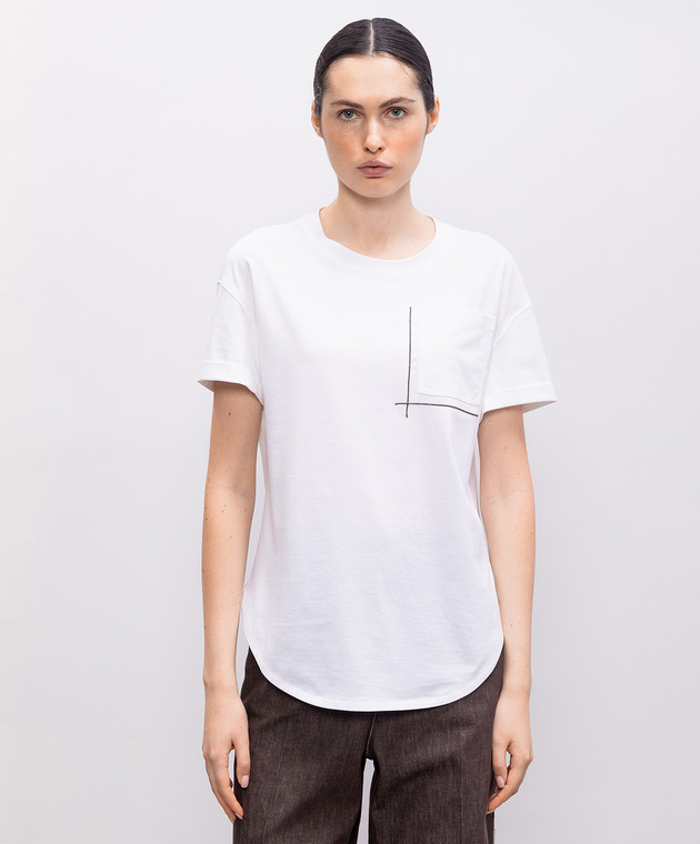Tシャツ・カットソー BRUNELLO CUCINELLI T-shirt Monile White M0T81HA850 Brunello Cucinelli - White T-shirt with a monil chain