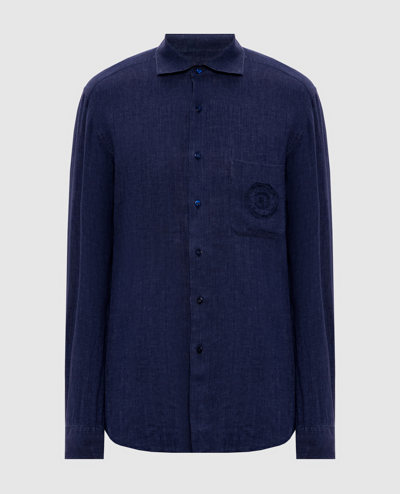 

Blue linen shirt with embroidered monogram logo Stefano Ricci