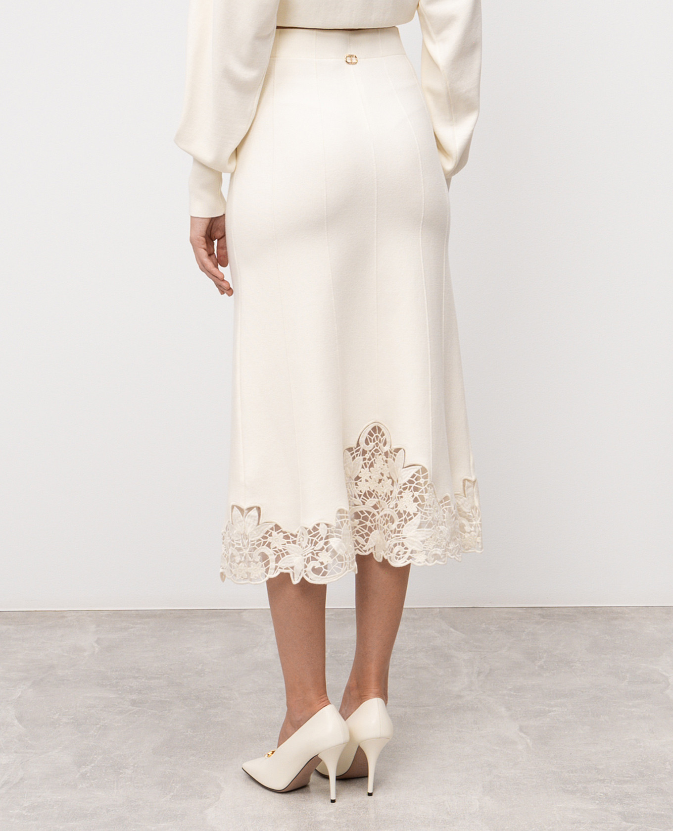 White midi skirt with floral embroidery Twinset 4