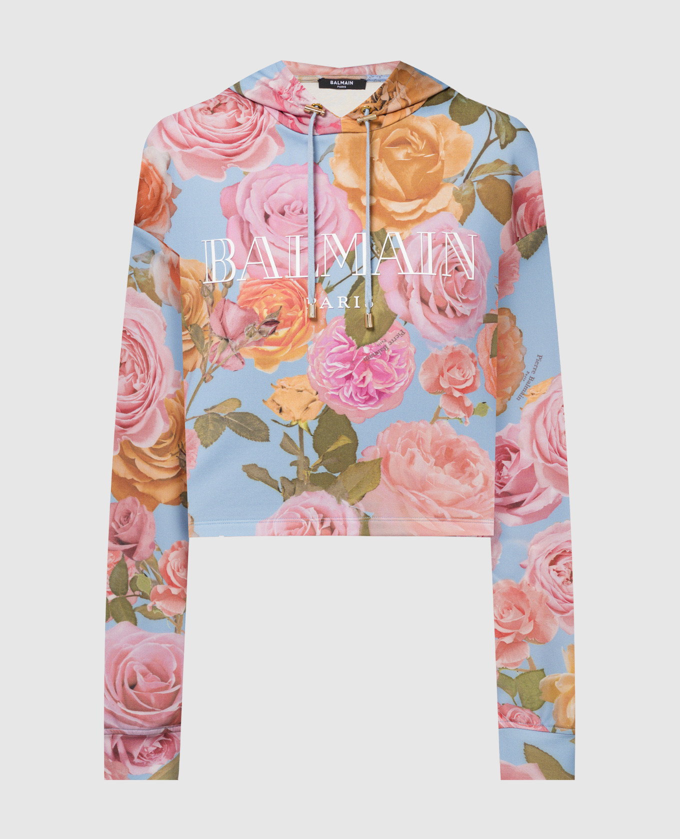

Blue hoodie with logo in Pastel Roses print Balmain, Light blue