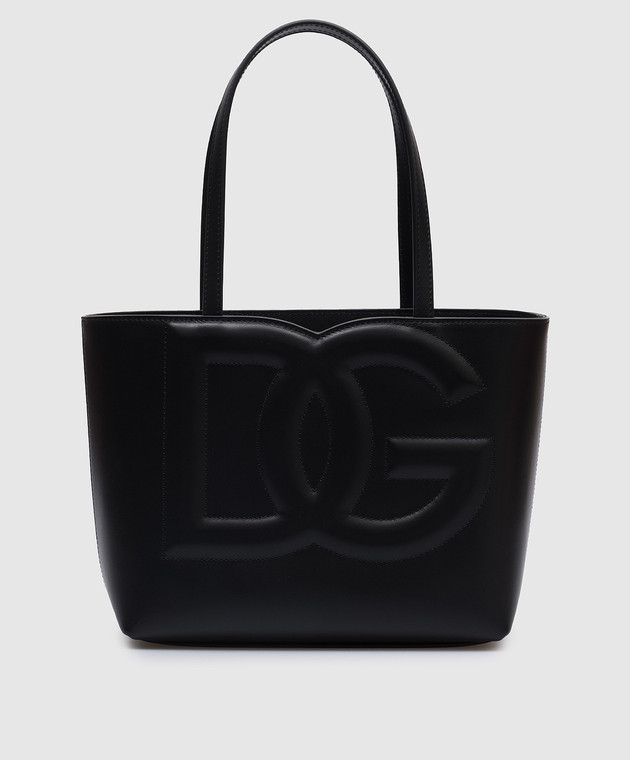 Dolce&Gabbana Black leather tote bag with textured DG logo BB7337AW576