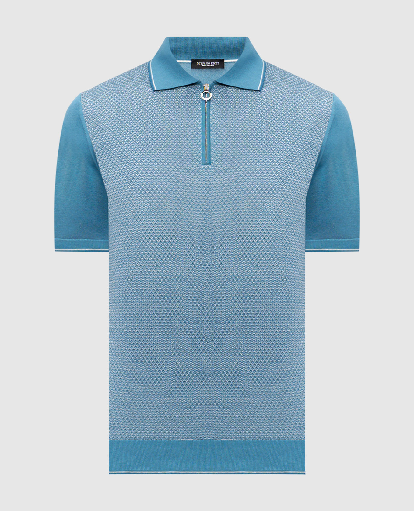 Blue polo shirt with patterned silk Stefano Ricci