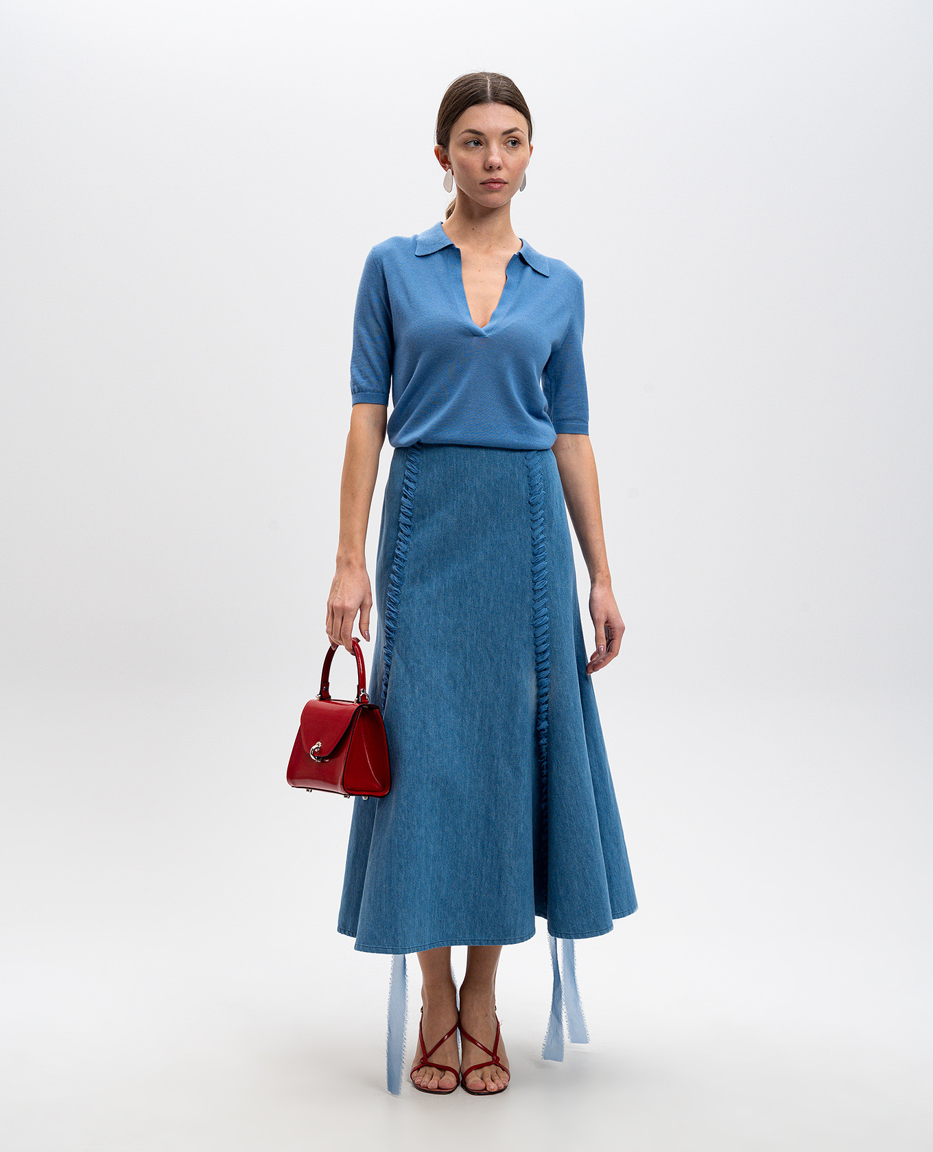 Blue Dion midi skirt with linen Gabriela Hearst 2