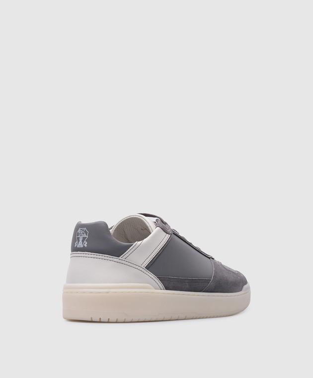 Brunello Cucinelli - Gray leather sneakers with logo patch