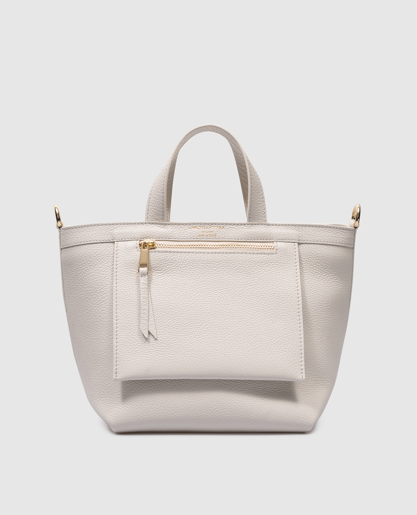 

White leather tote bag with logo Christian Villa, Белый