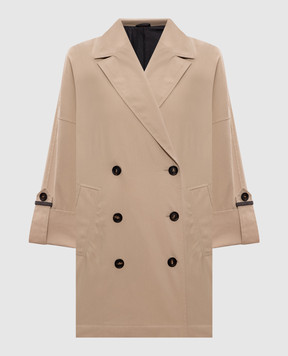 Brunello Cucinelli Beige double-breasted coat with monil chain MM5397740P