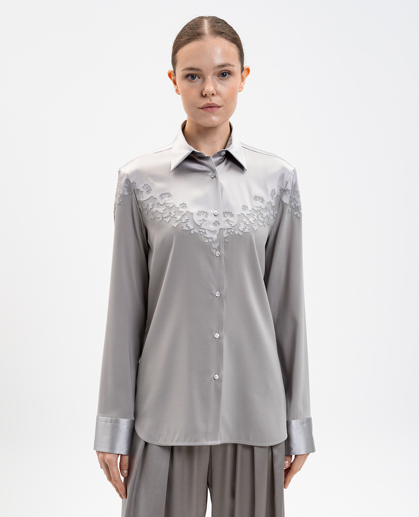 Gray silk blouse with embroidery Ermanno Scervino 3