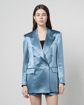 Jacob Lee Blue double-breasted wool and silk jacket WSB047SS24JB