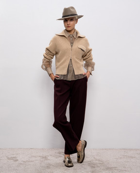 Brunello Cucinelli Beige silk blouse with sequin stripes MP940RI506