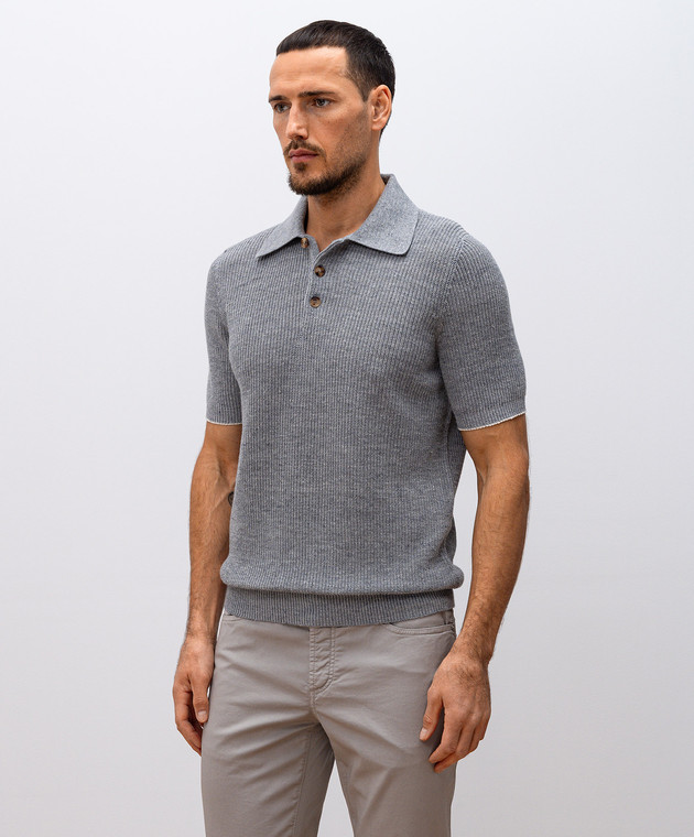 Brunello Cucinelli - Gray polo with linen M2L707715 - shop with