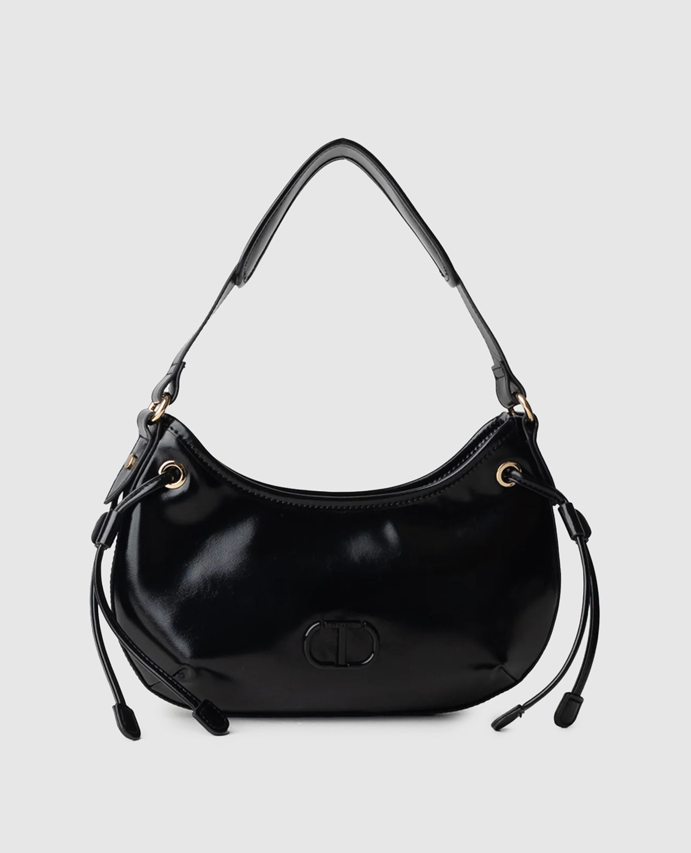 

Black glossy hobo bag with logo Twinset
