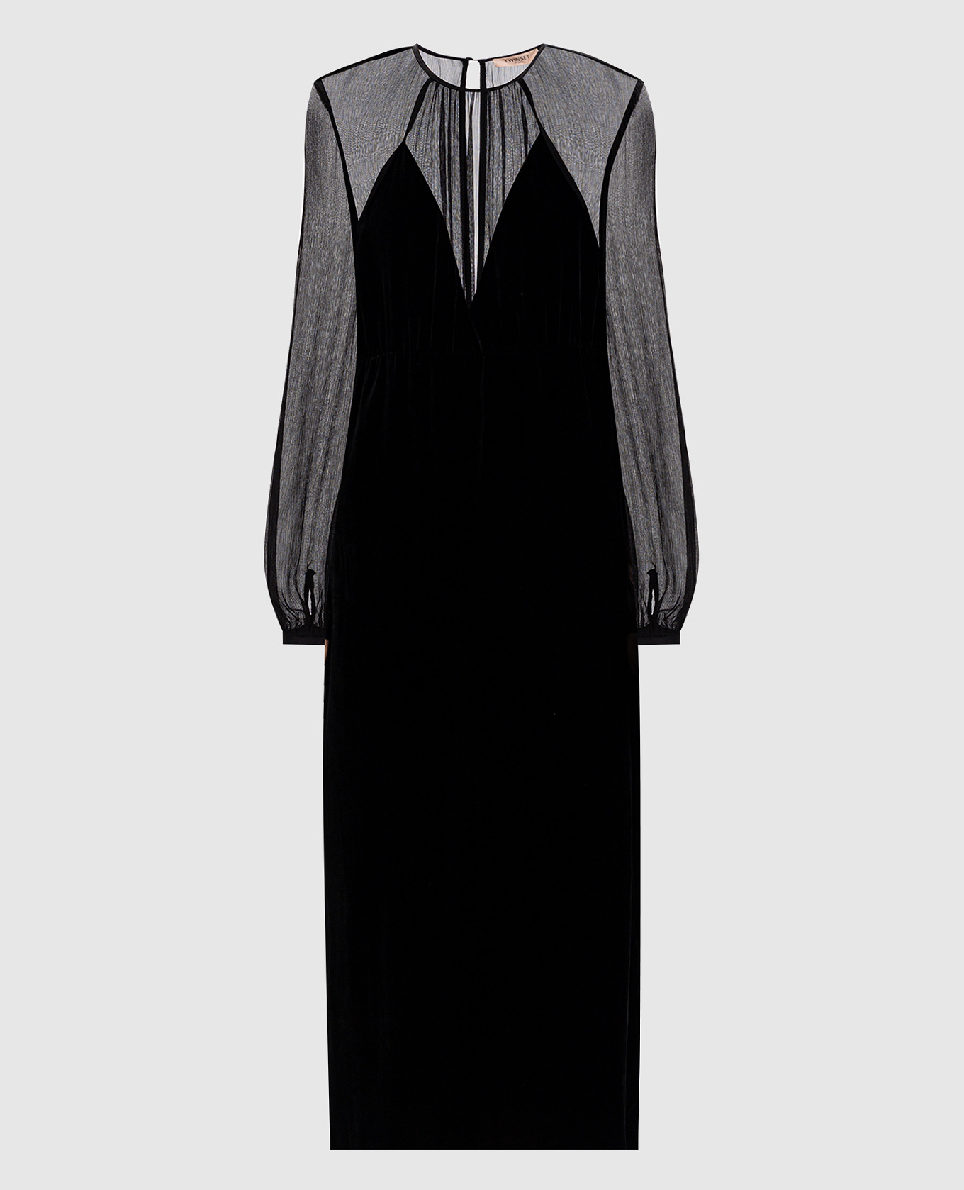 Black velvet dress with metallic Oval T logo Twinset