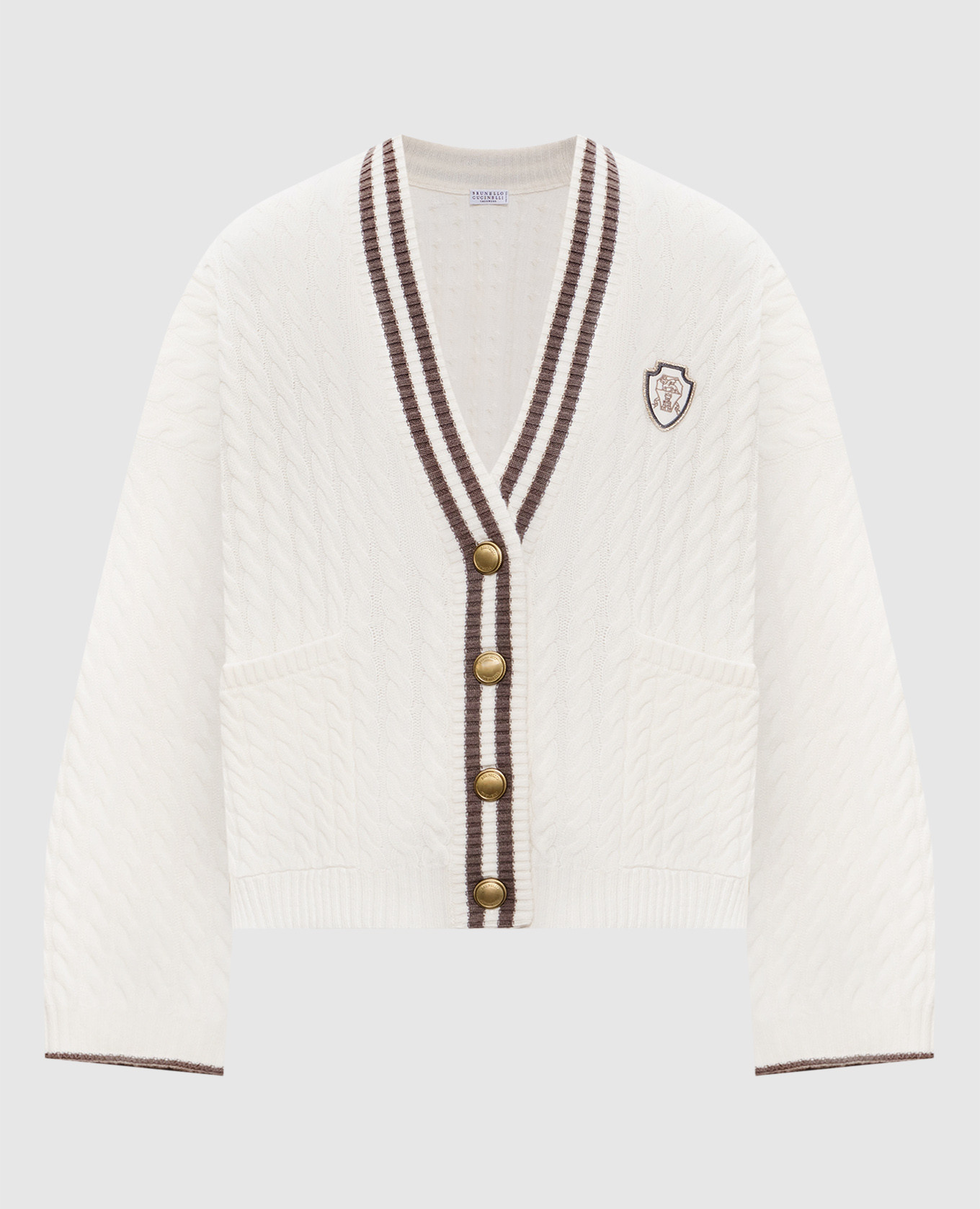 

White cashmere cardigan with logo Brunello Cucinelli