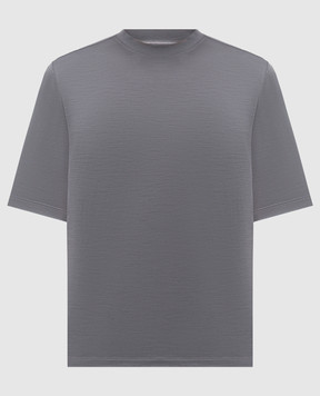Sease Grey wool T-shirt with logo print TS039TJ014